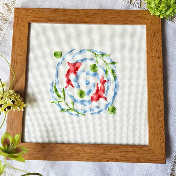 刺繍キット販売) 金魚シンプル クロスステッチ 初心者用 編み図