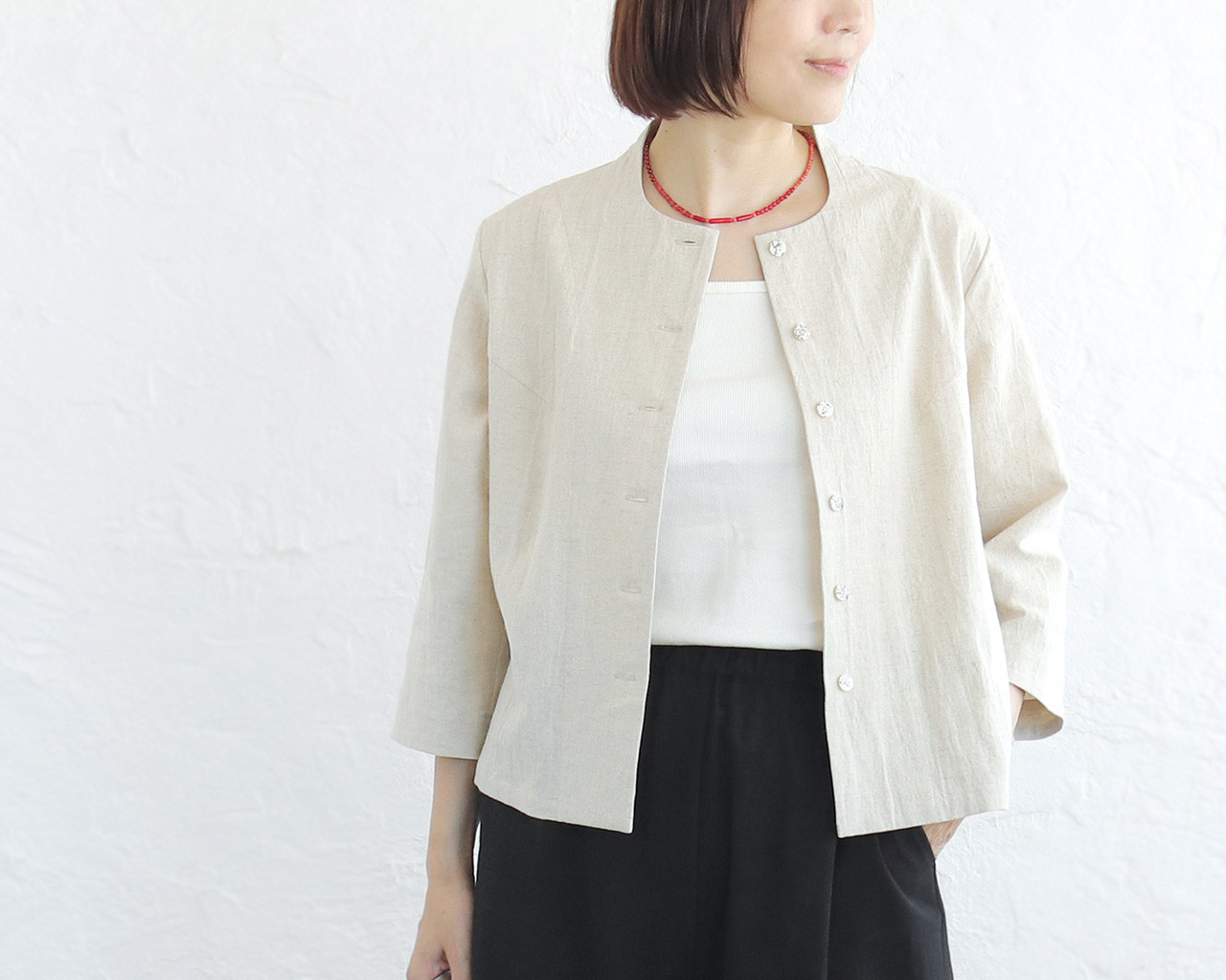 凛とした大人の装いに 桐七炊きコットンリネン はおりジャケット（生成り）CO12