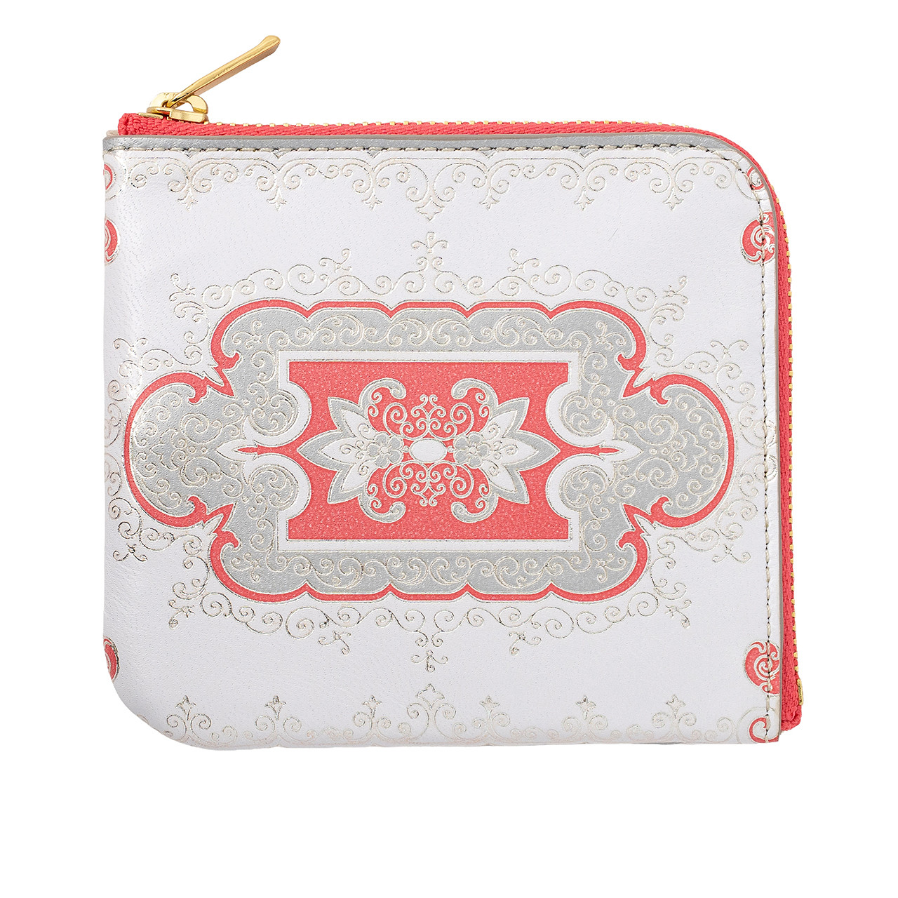 モロッコ柄 ミニ財布 Ｌ字ファスナー スリム ミニウォレット （白ピンク）