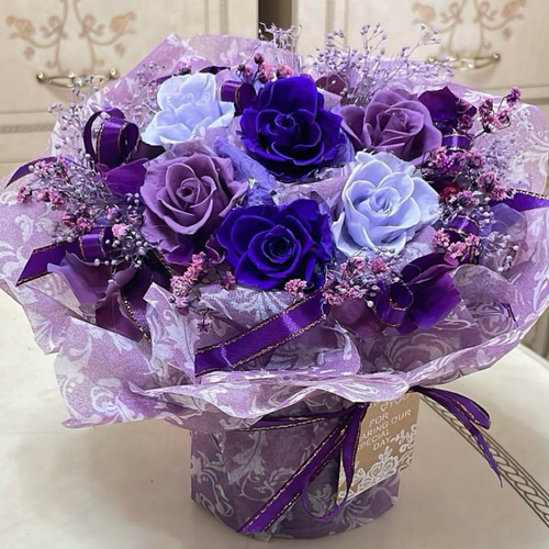 送料無料、ラッピング込み】✨大人気✨紫バラミックスプリザーブド
