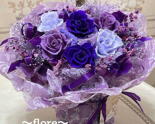 送料無料、ラッピング込み】✨大人気✨紫バラミックスプリザーブド