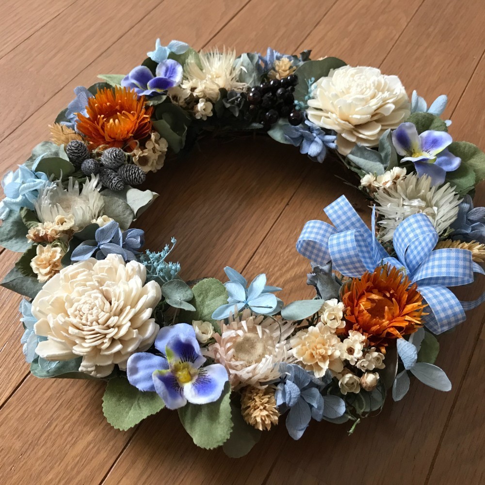 《即発送出来ます》ビオラとユーカリの爽やかサマーリース（残すところ1点のみ）