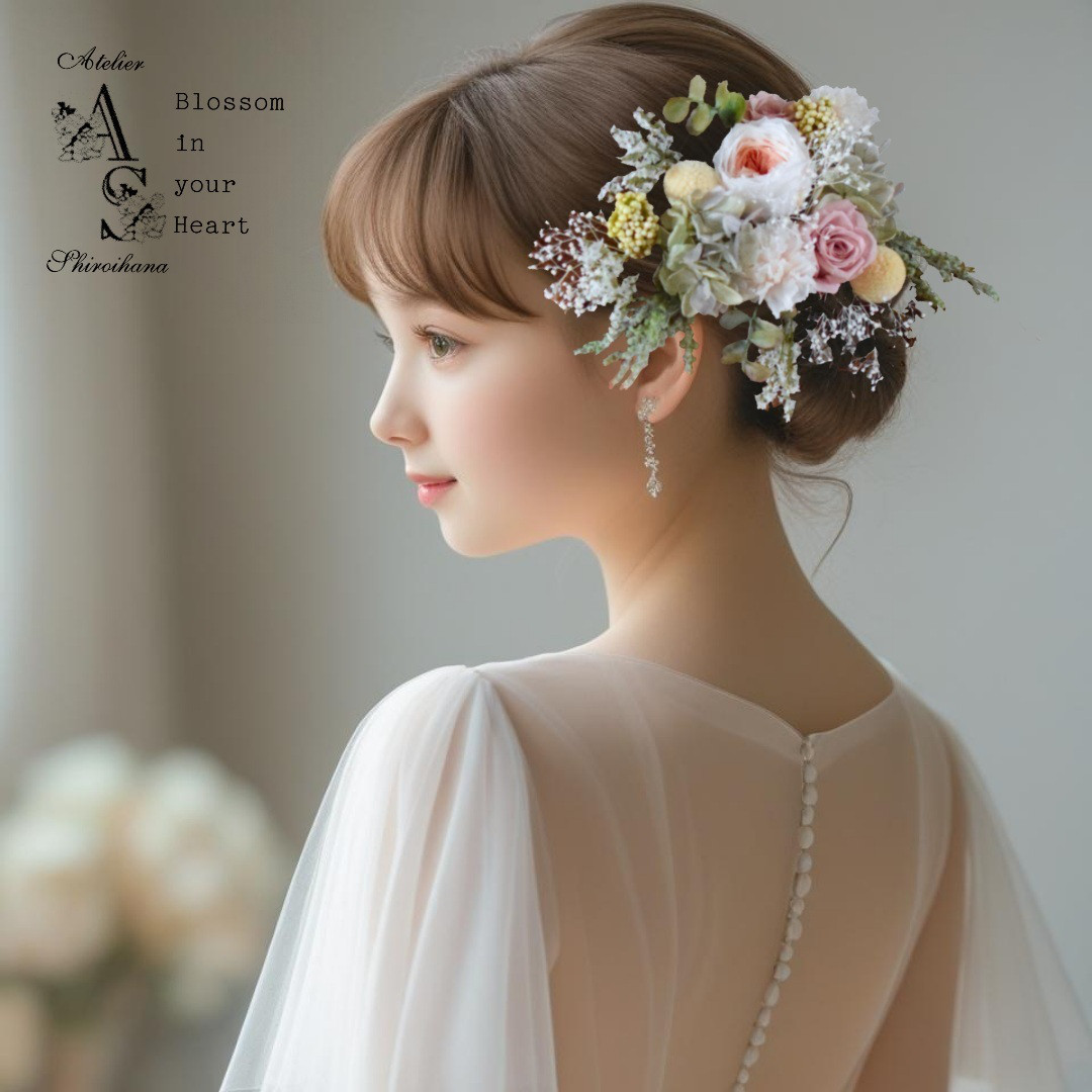 ホワイトコーラル：クラシカルローズヘッドドレス《ワイヤー入りピック》