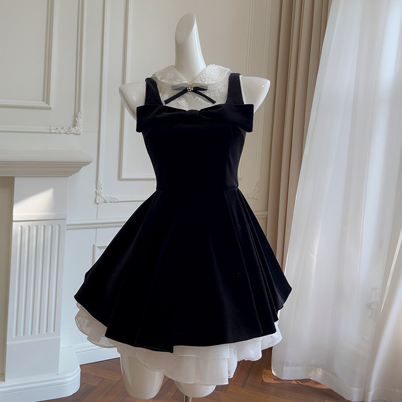 カラードレス ウェディングドレス ショート丈 4点セット黒 レース 可愛い 上品 おしゃれ 韓国風 お呼ばれ 69288