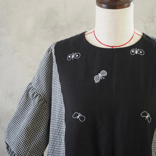 8/5発売】ミナペルホネン choucho 刺繍 × ギンガムチェックリネン