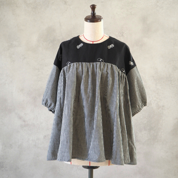 ミナペルホネンchoucho刺繍ブラウス40サイズ 8/5発売】ミナペルホネン choucho 刺繍 × ギンガムチェック