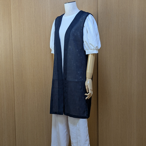 着物リメイク ロングベスト(ジレ) 夏単衣呂 M〜L ベスト さらあお