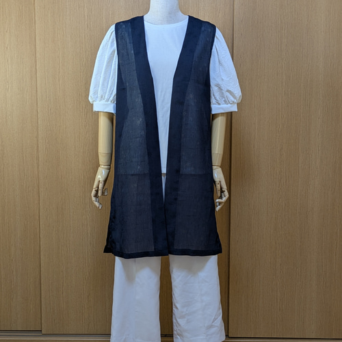 着物リメイク ロングベスト(ジレ) 夏単衣呂 M〜L ベスト さら