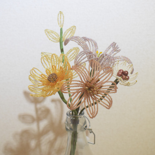 レトロカラーのビーズフラワー花束】誕生日/結婚祝い/新築祝いに