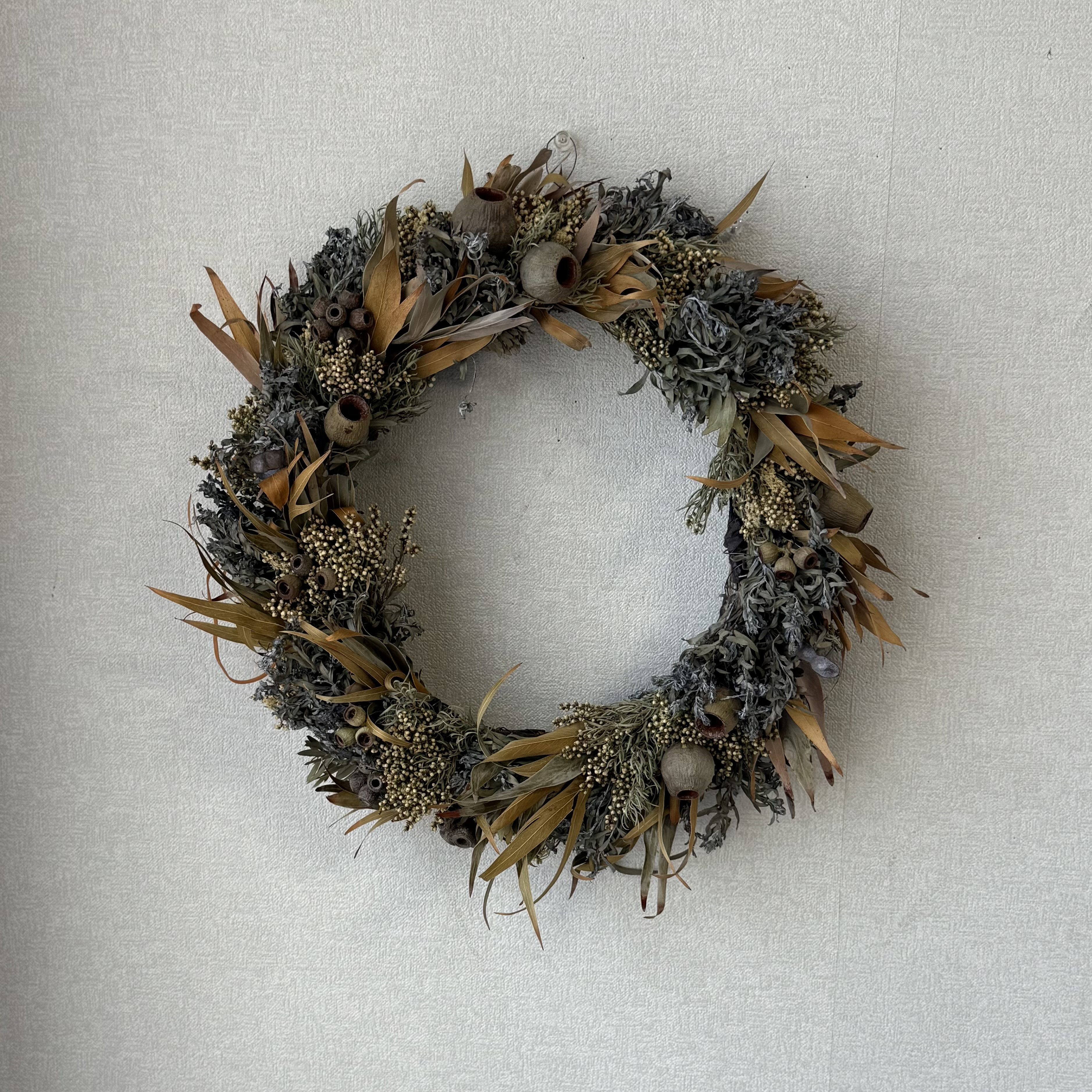 ワイルドフラワーのドライフラワーリース　直径370mm 大きなサイズ　一点もの　No.11