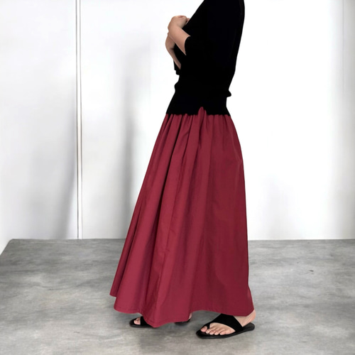 新色♪キレイめに着れる♪タイプライターのギャザースカート ボルドー