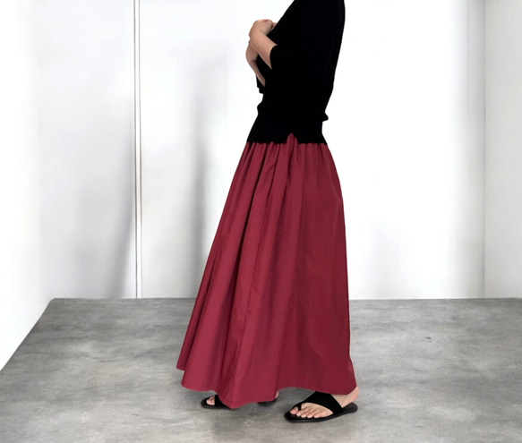 新色♪キレイめに着れる♪タイプライターのギャザースカート ボルドー