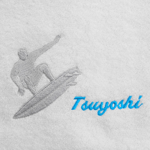 サーフィンとお名前刺繍入り今治フェイスタオル ハンカチ・手ぬぐい