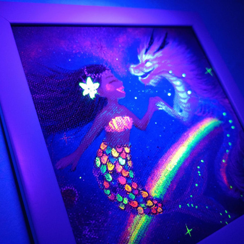 吉祥風水アート】約束だよ！龍と人魚〜宇宙の祝福の虹〜虹色鱗の