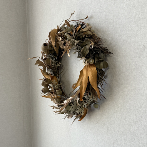 売り切れ】ワイルドフラワーのドライフラワーリース 直径320mm 一点