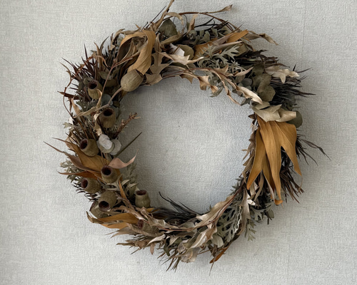 売り切れ】ワイルドフラワーのドライフラワーリース 直径320mm 一点