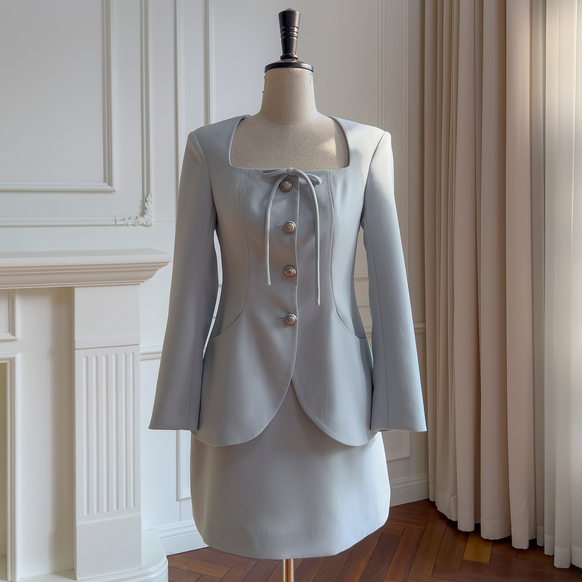 ジャケット スカート 2点セット ウェディングドレス 通勤 ショート丈 スーツ緑 おしゃれ 韓国風 お呼ばれ 8467