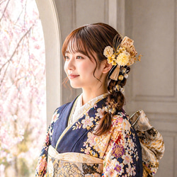 心ほどける』成人式髪飾り ベージュ×ブラウン 結婚式髪飾り 前撮り