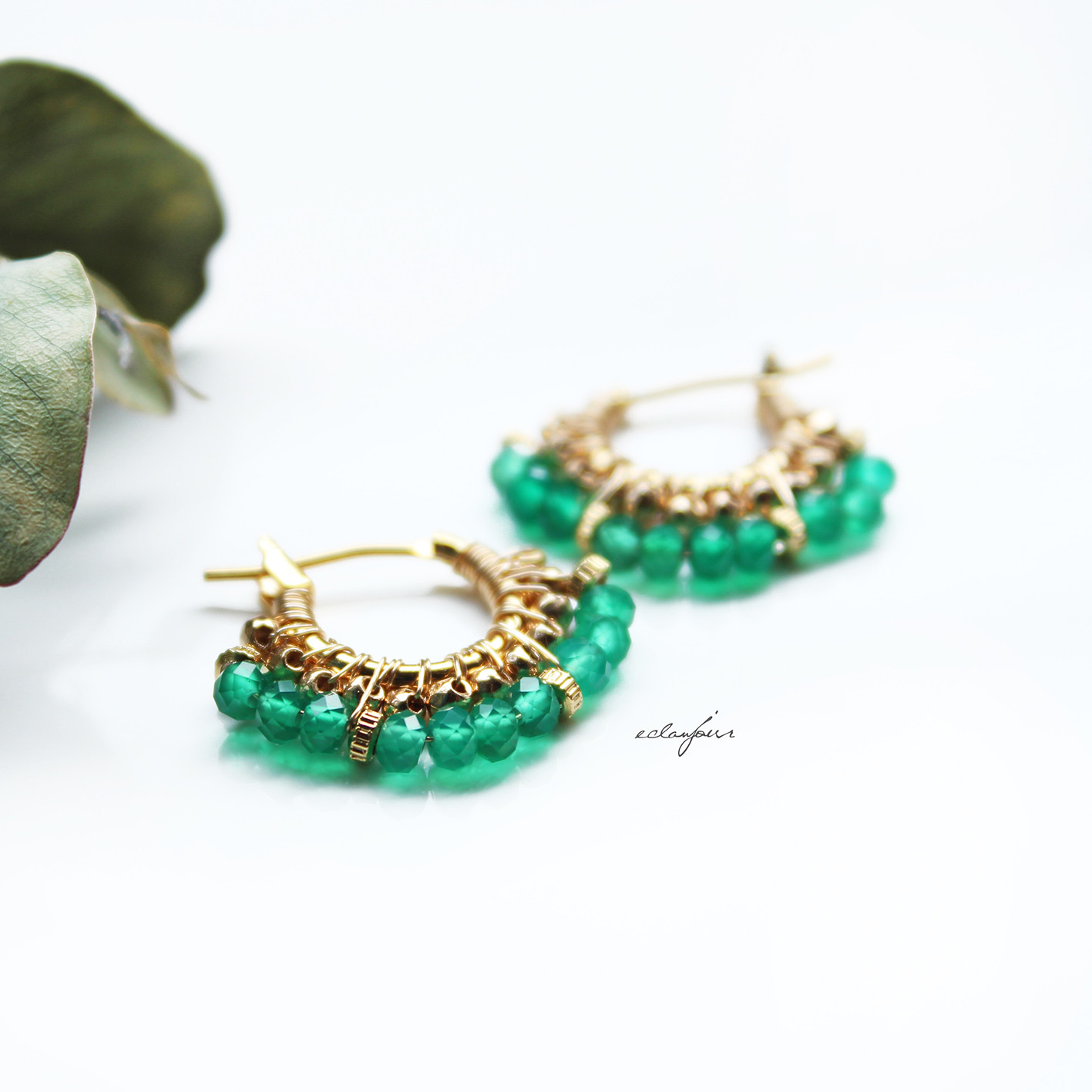 K16GP／ハレムグリーン〜ミニフープピアス【eclanjour】