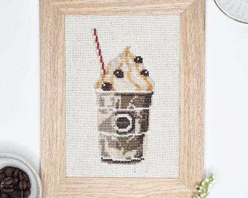 刺繍キット販売) ホイップクリームコーヒー クロスステッチ 編み図