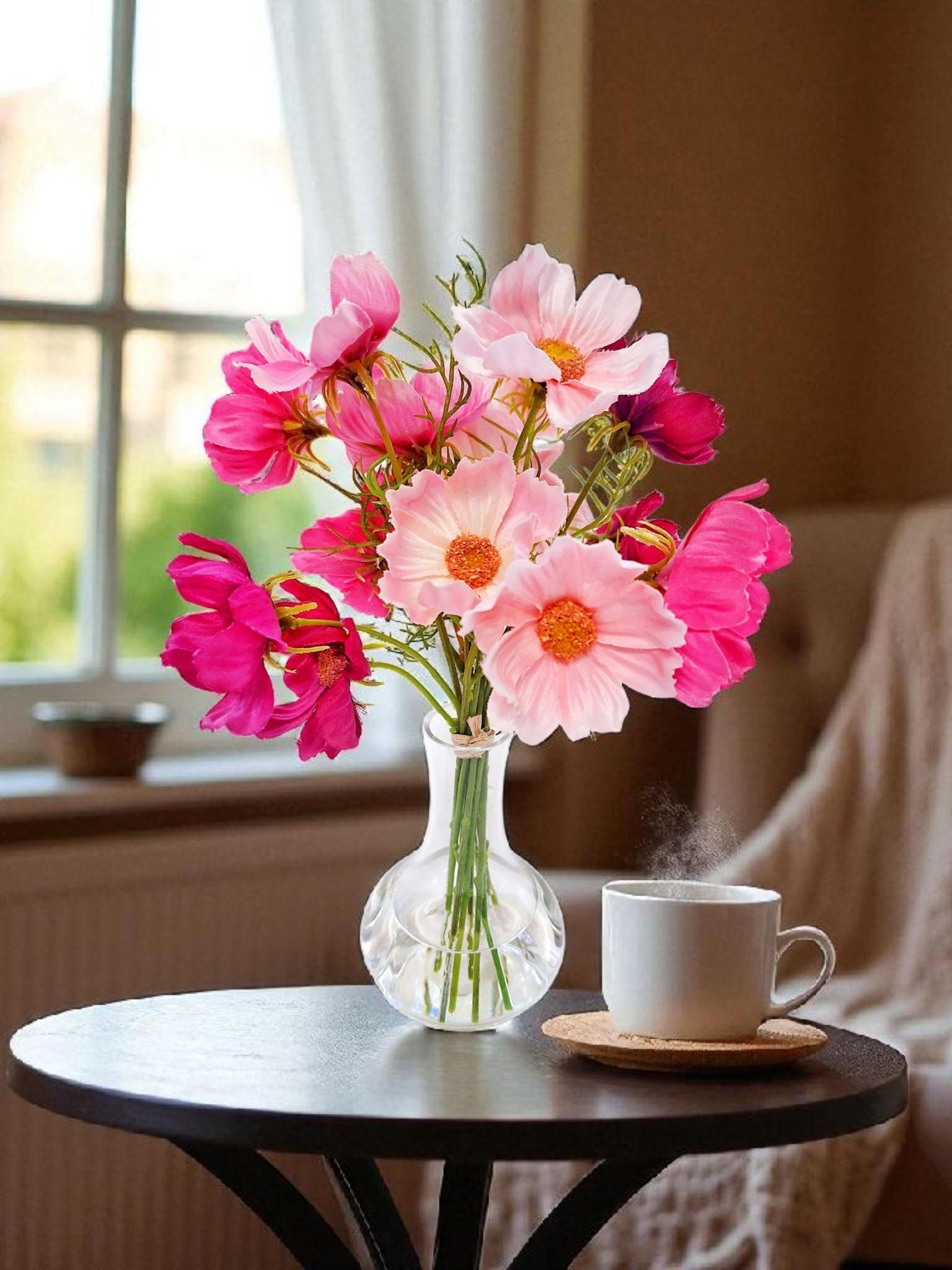 《お手入れ不要のインテリア》3色のコスモスのマジカルウォーターアレンジ/ギフトラッピング無料