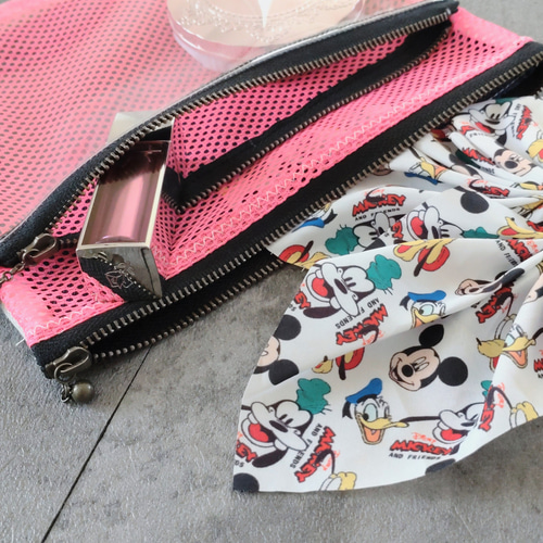 1~4）中身が見えるファスナーポーチ リメイクデニム メッシュ素材 pvc