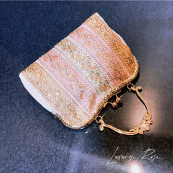 限定1シャンパンの煌めき大人上品な煌めき溢れるロココ調大人ピンクフォーマルバッグ　パーティーバッグ　インド刺繍　帯バッグ 3枚目の画像