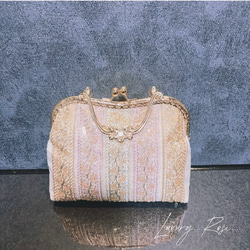 限定1シャンパンの煌めき大人上品な煌めき溢れるロココ調大人ピンクフォーマルバッグ　パーティーバッグ　インド刺繍　帯バッグ 2枚目の画像