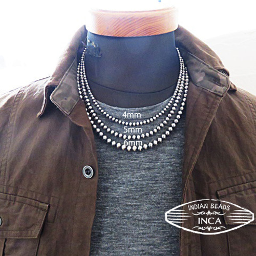 インディアンジュエリー ナバホ族パールシルバーネックレス5mm粒 約60