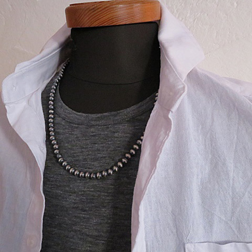 インディアンジュエリー　 ナバホ族パールシルバーネックレス5mm粒　 約60㎝ インディアンジュエリー ナバホ族パールシルバーネックレス5mm粒 約60