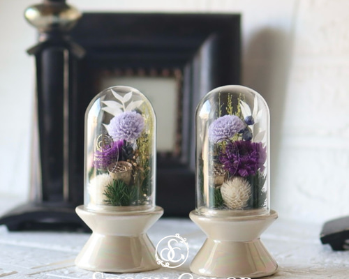 仏花 小菊とマムのガラスドームアレンジ(S)＊プリザーブドフラワー