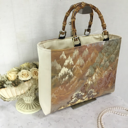 花ぷらら・洋服でも着物でも使える・ハンドメイド・リメイク・がま口バック・帯・光沢 花ぷらら・オリジナル・洋服でも着物でも使える・ハンドメイド