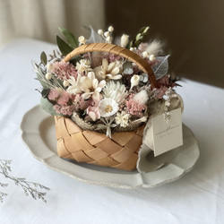 くすみピンクとホワイトのドライフラワースワッグ】スワッグ ブーケ