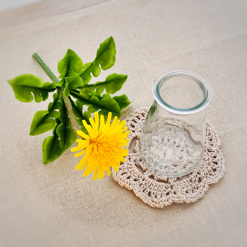 受注》そっと咲く、日本タンポポ （花器付き）粘土の花 たんぽぽ