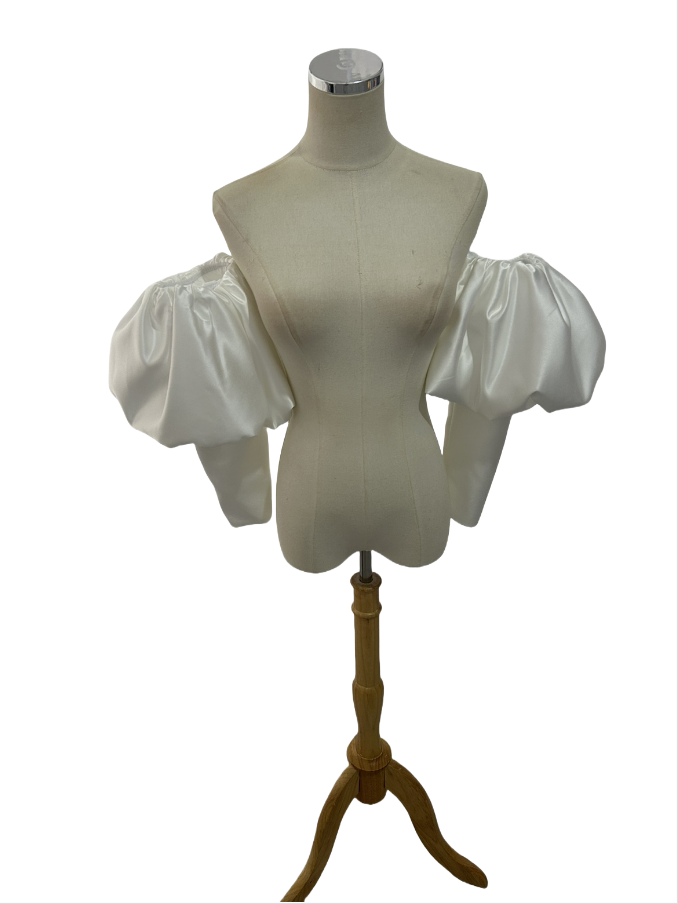 パフスリーブ 取り外し可能な付け袖 長袖 光沢サテン オフホワイト 花嫁/ウェディングドレス