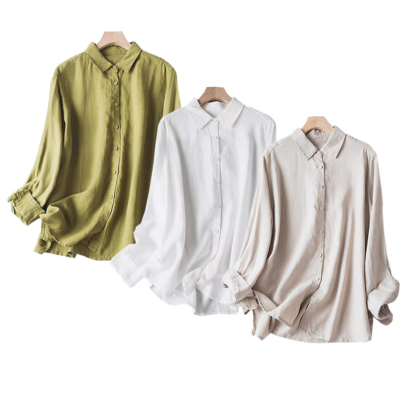 テンセルリネン混紡長袖シャツ　日焼け防止羽織りシャツ　3色　フリーサイズ　L680 5,776円