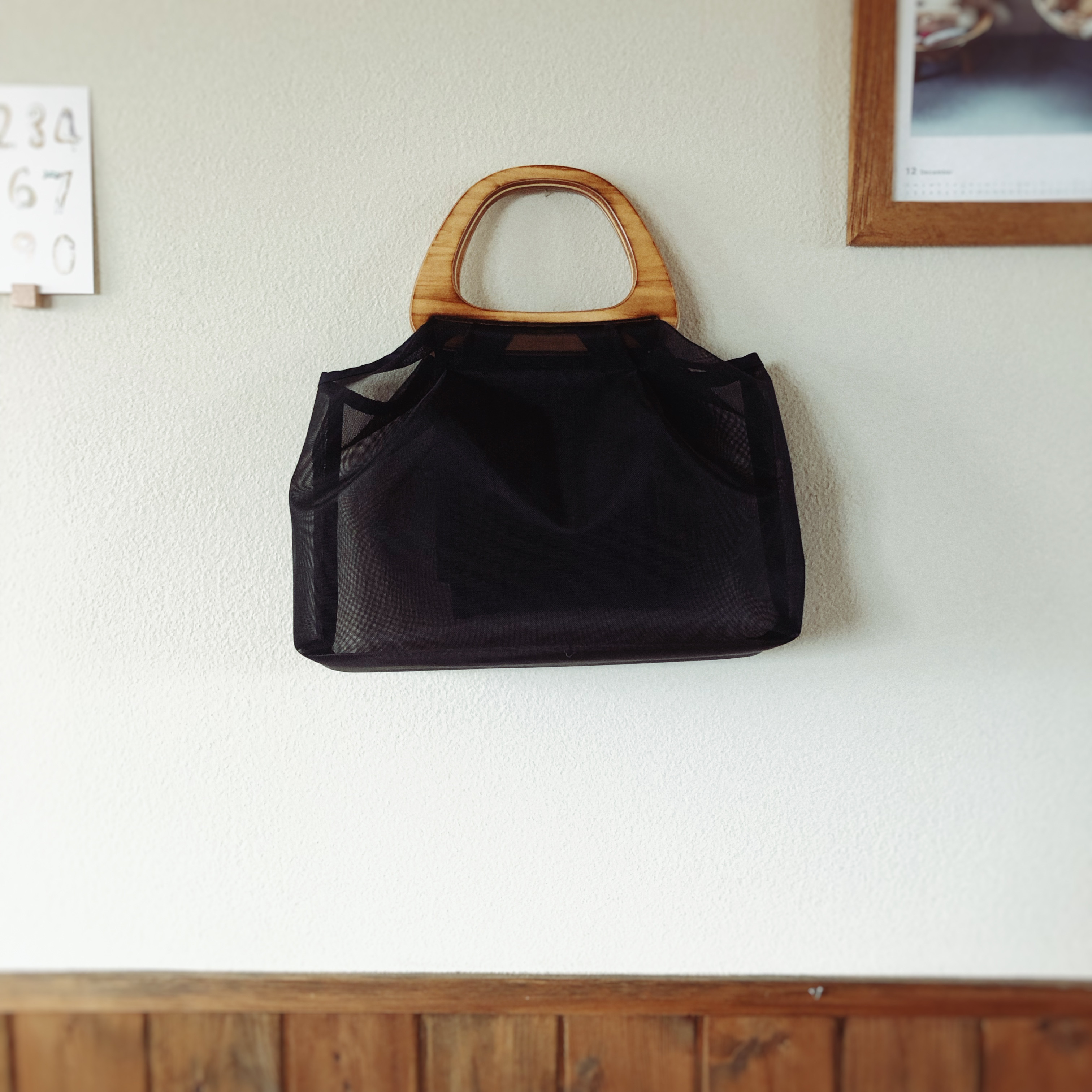 ウッドハンドルメッシュバッグ　グラニーバッグ　木製持ち手