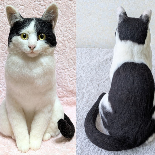 羊毛フェルト　猫　お座り 羊毛フェルト お座りする茶白猫の通販 by つんつん工房DEKO｜ラクマ