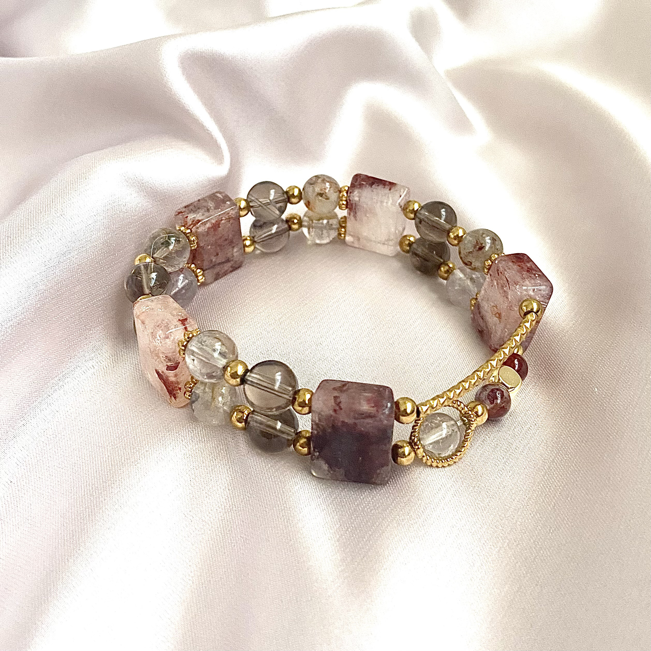 自律神経不調に《煌律》ファイヤークォーツ 庭園アメジスト スモーキークォーツ 天然石 バングル 金属アレルギー対応