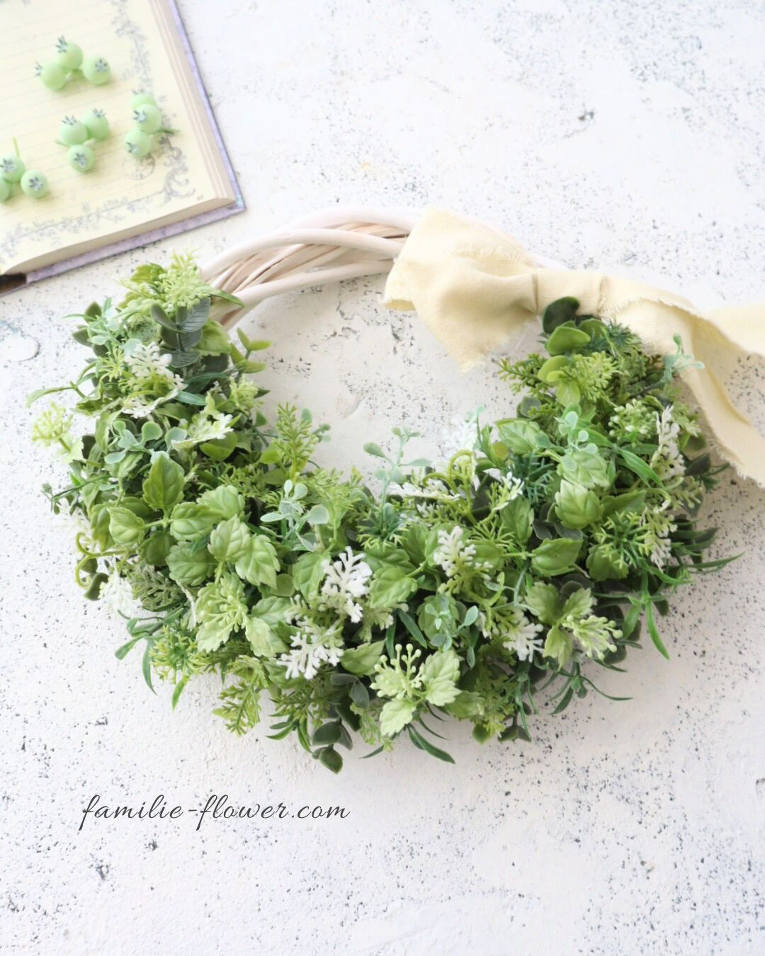 『ナチュラルグリーンのリース』造花リース｜開店祝い 結婚祝い│ナチュラルリース｜造花ギフト｜フラワーギフト