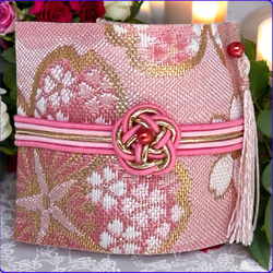 着物正絹帯リメイクハンドバッグ&ポーチ No.03 御所車・桔梗・松・牡丹