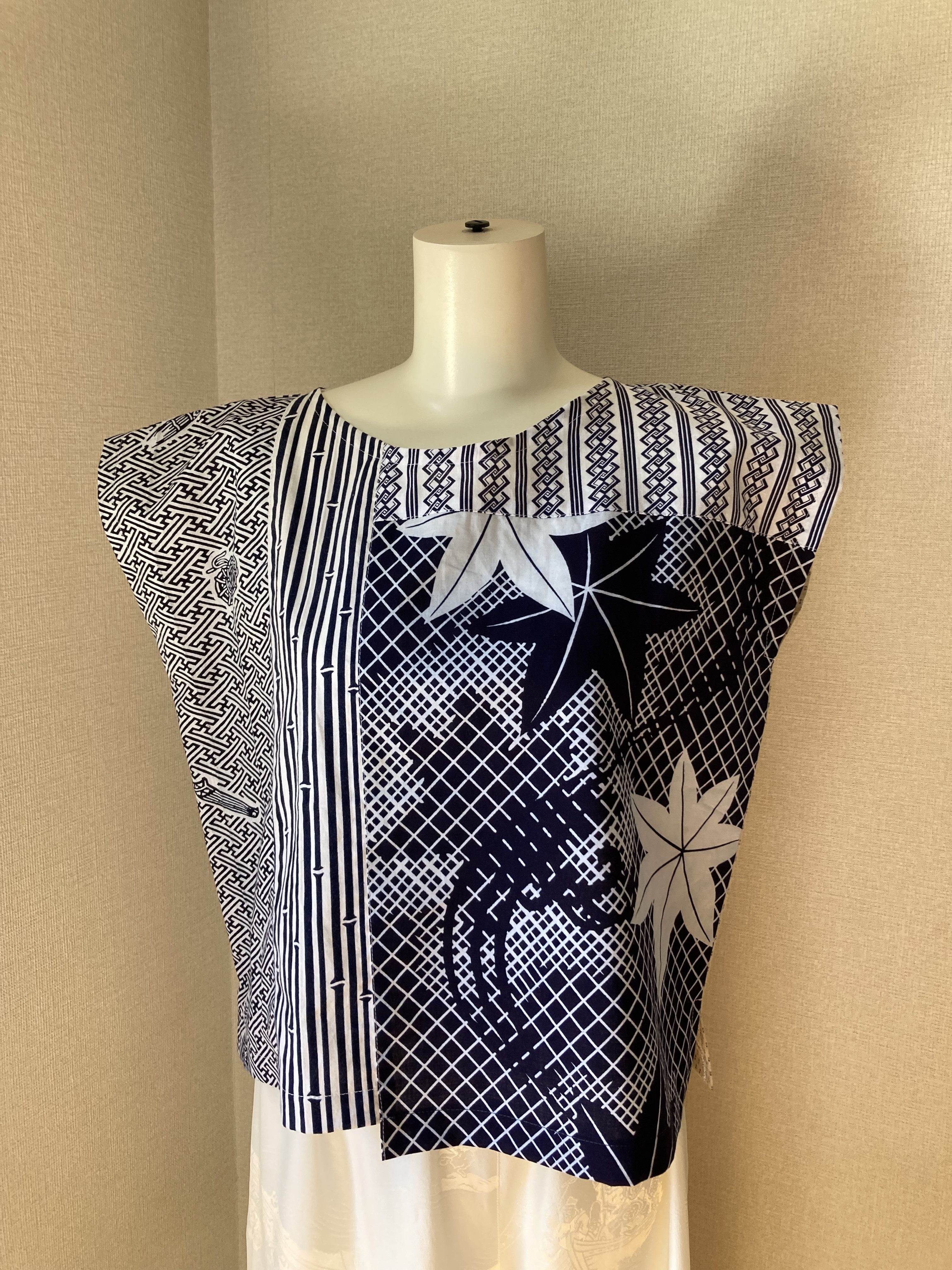 着物リメイク　浴衣リメイク　ブラウス　木綿　ハンドメイド