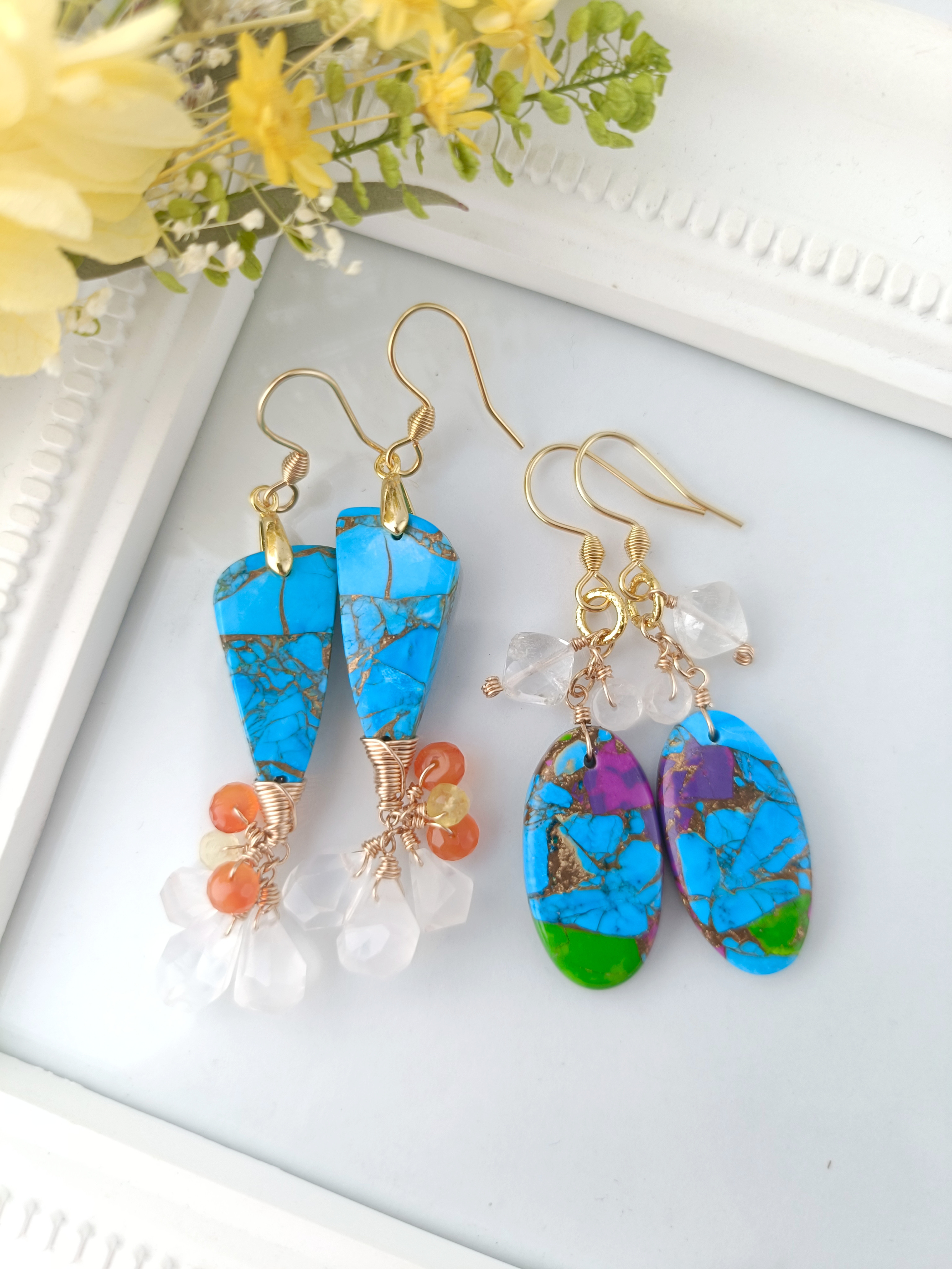 【夏の夕暮れ】コッパーターコイズ　ヒマラヤ水晶　耳飾り 5,530円