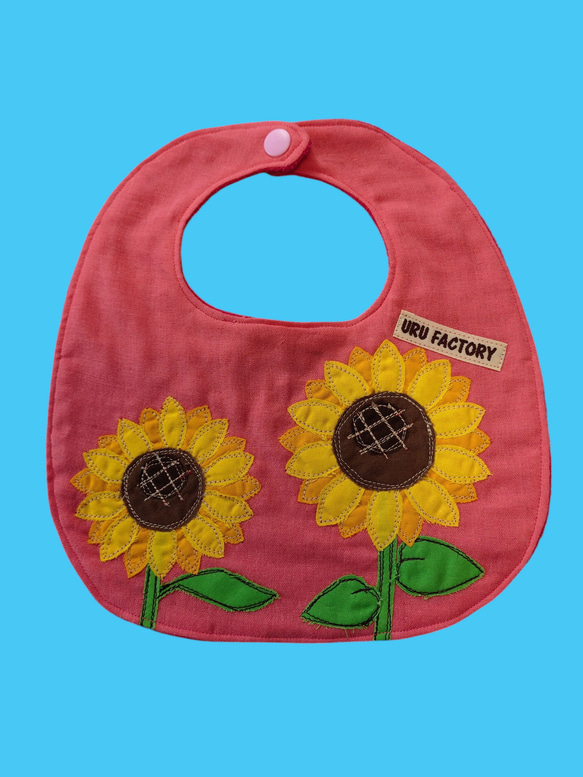ひまわりのアップリケベビースタイ2枚セット｜選べる全9色｜ガーゼ×パイル｜ベビーギフトにおすすめ 4枚目の画像