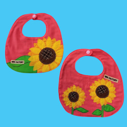 ひまわりのアップリケベビースタイ2枚セット｜選べる全9色｜ガーゼ×パイル｜ベビーギフトにおすすめ 2枚目の画像