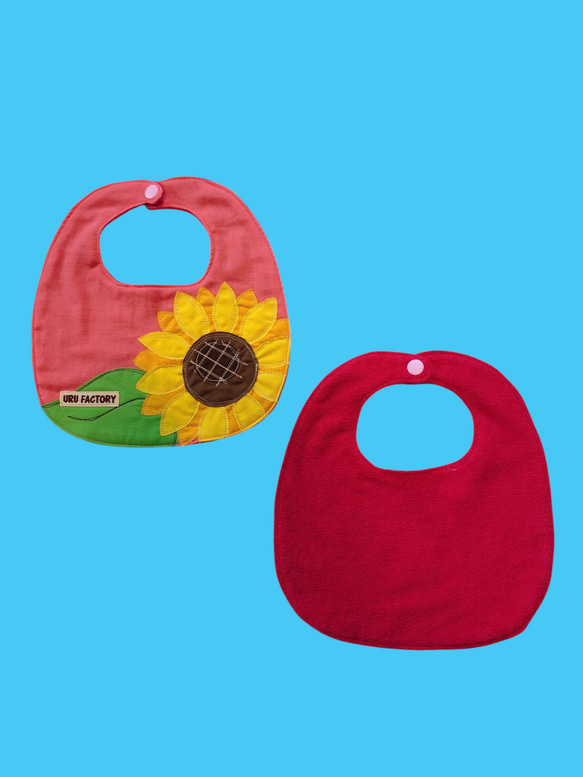 ひまわりのアップリケベビースタイ2枚セット｜選べる全9色｜ガーゼ×パイル｜ベビーギフトにおすすめ 5枚目の画像