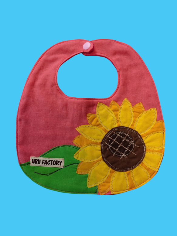 ひまわりのアップリケベビースタイ2枚セット｜選べる全9色｜ガーゼ×パイル｜ベビーギフトにおすすめ 3枚目の画像