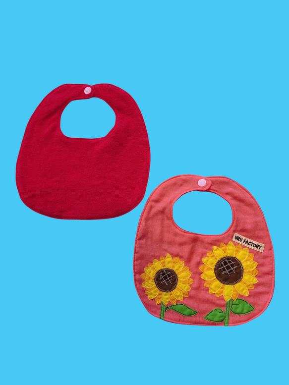 ひまわりのアップリケベビースタイ2枚セット｜選べる全9色｜ガーゼ×パイル｜ベビーギフトにおすすめ 6枚目の画像