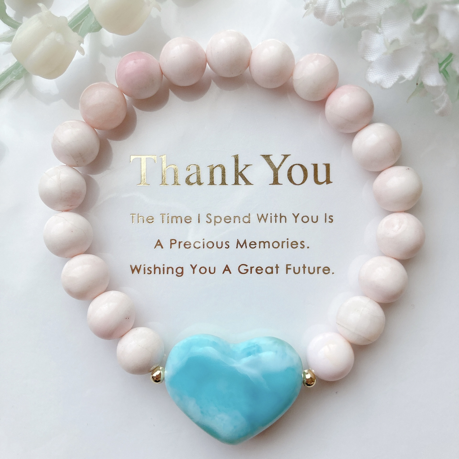 23mm大粒ラリマーハートちゃんクィーンコンクシェル天然石ブレスレット