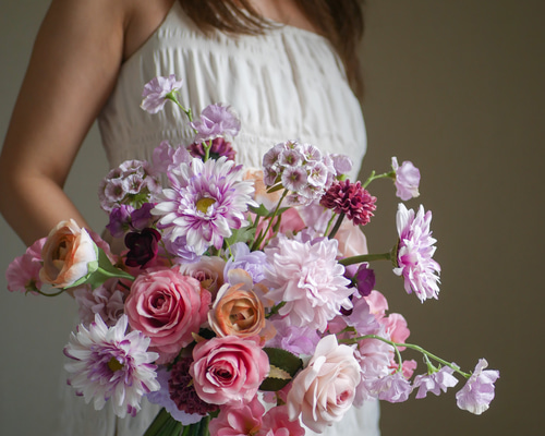 ウェディングブーケ 韓国ブーケ ピンクブーケ 造花ブーケ